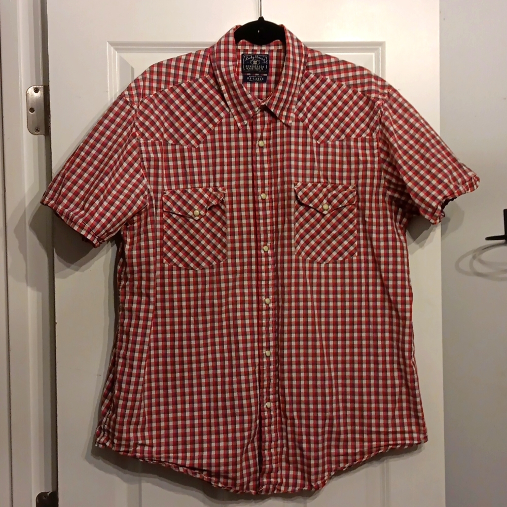 Lucky Brand Pearl Snap Cotton Checkered Shirt XXL